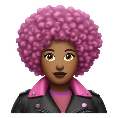 Plus size black woman with short  pink curly afro and a purple leather biker jacket with makeup on face. sticker