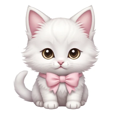 cute fluffy white kitten with a light pink bow sticker