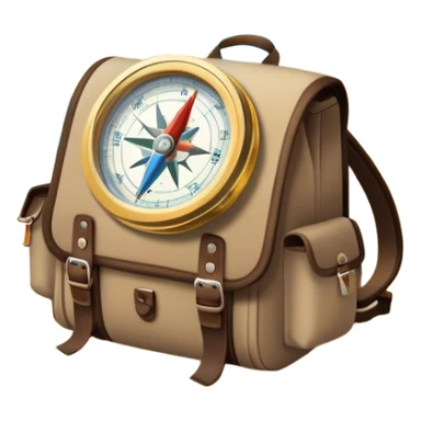 Icon for Expeditions: a compass, a map, a backpack and a rugged expedition jeep, set against a backdrop of snowy mountains, sand dunes and tropical islands. The icon should capture the spirit of adventure and exploration in diverse landscapes. Transparent background. sticker