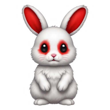 White Bunny, full body, with big black eyes and crimson-red splotch markings, red marking around 1 eye  sticker