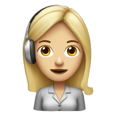 A call center worker, blonde, wearing headphones, with large dark circles under her eyes, holding a coffee with a very tired face. sticker