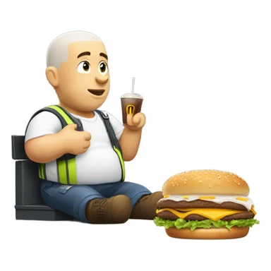 Bald big fat aircraft mechanic eating McDonald’s  sticker