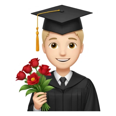 Graduated Students, Male,wearing graduation cap, holding bouquet of flowers
 sticker