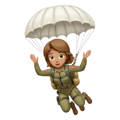 light brown haired army girl parachuting down white parachute  sticker