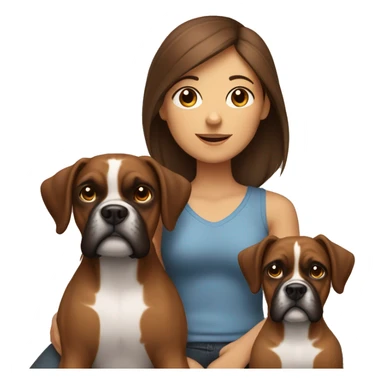 a brown hair girl with two boxer dogs sitting sticker