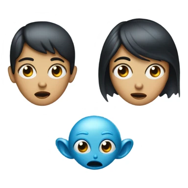 make an emoji of a black haired woman crashing into a blue alien man sticker