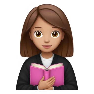 a light skin girl with brown hair and a dark cardigan holding a pink bible  sticker