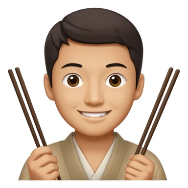 Asian man with really small eyes holding chopsticks sticker