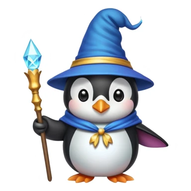 cute colorful penguin wizard with magical hat and wand sticker