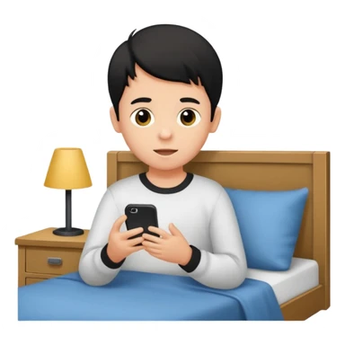 un niño de entre 3 - 10 años jugando con su celular, cansado y sentado en una habitacion apagada, el niño tiene piel blanca y cabello negro (hombre)

 sticker