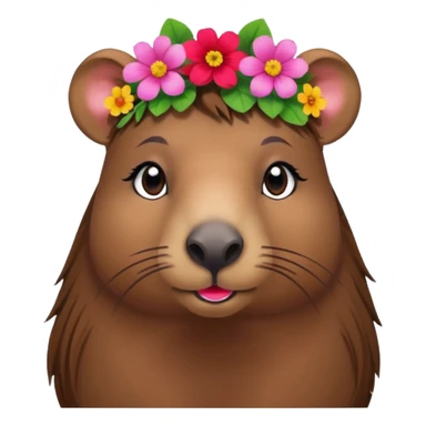 capybara with faka eye lashes and make up on - bright lipstick and eye make up - long brown hair, flowers in her hair

 sticker