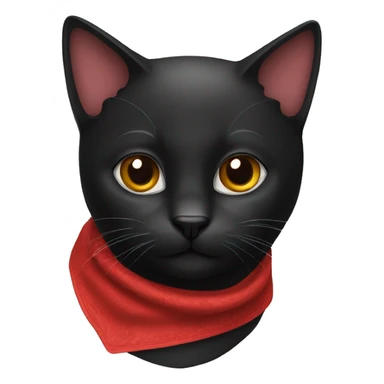 a black cat, it is wearing a red solid bandana around its neck sticker
