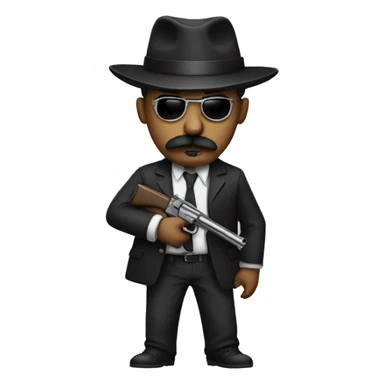 Gangster with a mustache and a gun sticker