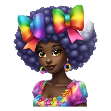 Lisa frank dark skin girl with rainbow bow headband Afro with pearls sticker