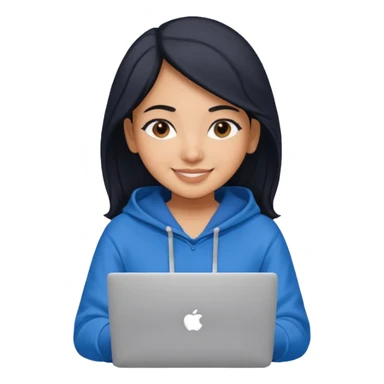i am a brown south asian girl wearing a blue hoodie about to do a lot of computer work my skin is lighter and my hair is black. I use a macbook pro laptop sticker