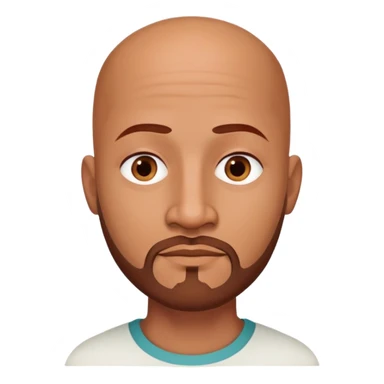 Bald man with oval smooth head, medium-dark reddish skin tone (moreno jambo), indigenous facial features, thin sparse goatee beard on chin, memoji style sticker