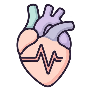 anatomical heart with a cardiogram line inside, icon-color-outlined style, thin clean contours, soft rounded shapes, pastel palette #98B5BC, #B5B3C1, #C9A3C9, #E4C0CA, #F7DCD1, #F7C0AA, detailed shadows and highlights, soft lighting, transparent background, no base or decoration sticker