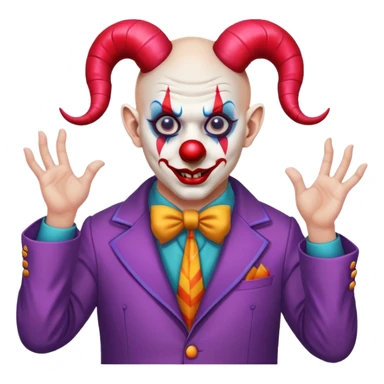 demonic clown wearing a leisure suit, bald with ram horns sticker