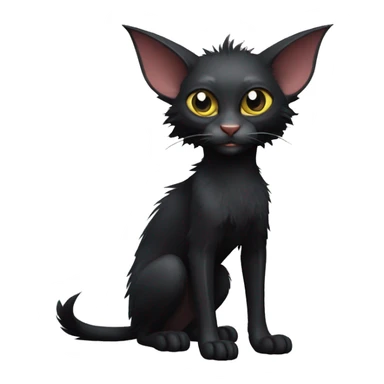 Black Lykoi Cat with Bat wings on head and big fangs full body sticker