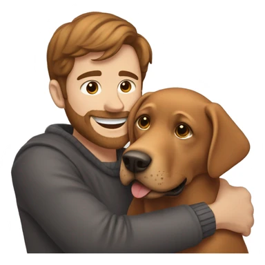 Red Labrador giving brown haired man a hug with no facial hair sticker