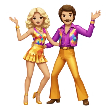 hombre y mujer bailando con ropa de disco de los 70s sticker