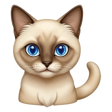 Cinematic Cute Siamese Cat Portrait Emoji, Head tilted playfully and inquisitively, sleek cream-colored fur with rich, contrasting dark points on the ears, face, paws, and tail, striking sapphire-blue eyes, Simplified yet irresistibly adorable features, highly detailed, glowing with a warm, friendly glow, high shine, affectionate and curious, stylized with a touch of whimsy, bright and endearing, soft glowing outline, capturing the essence of a mischievous yet loving kitten, so playful it feels like it could pounce out of the screen and into your arms! sticker
