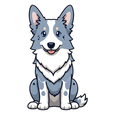 A merle border collie dog sitting, with blue and gray spotted coat, alert ears, and friendly expression sticker
