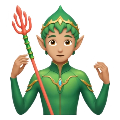 male elf in iridescent wetsuit, coral staff. Gills on neck legolas sticker