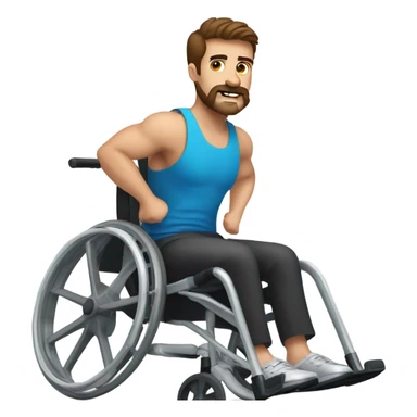 Wheelchair guy working out with brown hair, brown eyes and brown mustache  sticker
