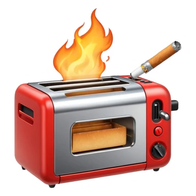 A cigarette being lite with a toaster sticker
