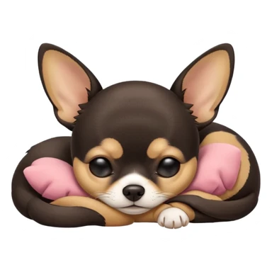 A high-resolution photo-realistic digital illustration of a cute  black with a bit of tan chihuahua with eyes closed shut sleeping lazily on the ground sticker