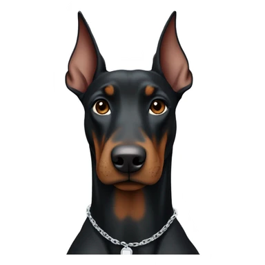 black female doberman dog with a silver chain around her neck and cropped ears sticker