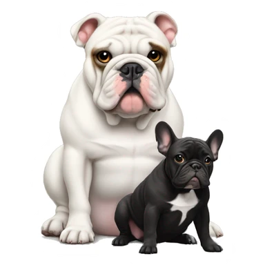 New englisch Bulldog sitting next to dark frenchie sticker