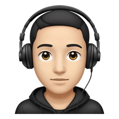 Just a face with mixed-race color skin, black eyes, and a black over-ear headphones sticker