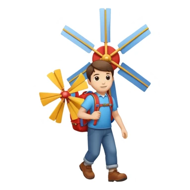 Boy carrying toy windmill backpack sticker
