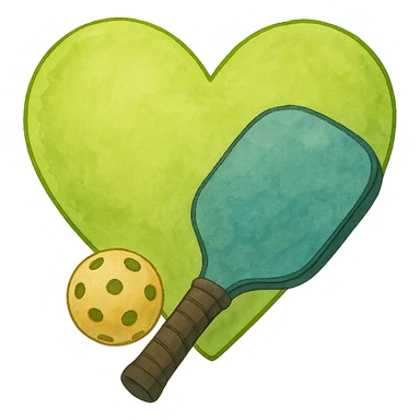 ghibli style lime green heart with pickleball paddle and ball sticker