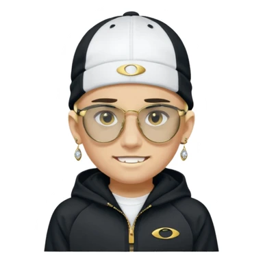 un emoji de un chico emcapuchado blanco, con gorro kalenji, dientes de oro, com uma chaqueta negra nike tech y unas gafas de oakley, con pendientes de diamante  sticker