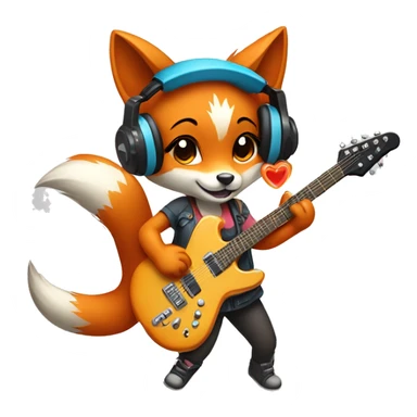 cute girl fox wearing headphones and playing an electric guitar sticker
