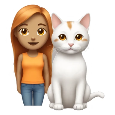 White and orange cat and girl with brown hair and light skin  sticker