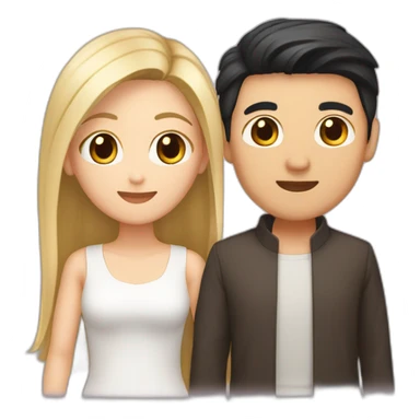 A couple consisting of asian korean man with dark eyes and hair tanned skin and white girl with long straight blonde hair and brown eyes sticker