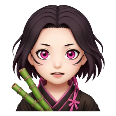cute Nezuko from Demon Slayer with bamboo muzzle in her mouth and pink eyes sticker