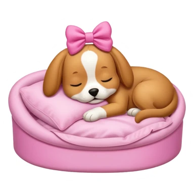 Cute sleeping dog with a pink bow and bed sticker