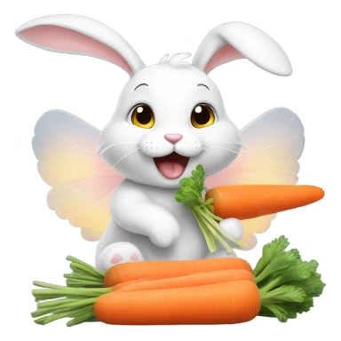 Adorable bunny eating carrots with fairy wings on  sticker
