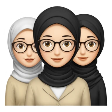White hijabi girl with black eyes with another girl have long black hair wearing glasses with  another another girl have curly short  honey hair and wearing white glasses  sticker