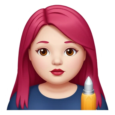 chubby white woman cherry red long straight hair parted middle sticker