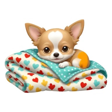Long haired chihuahua, beige head, white chest and socks, sleeping cutely under blanket sticker