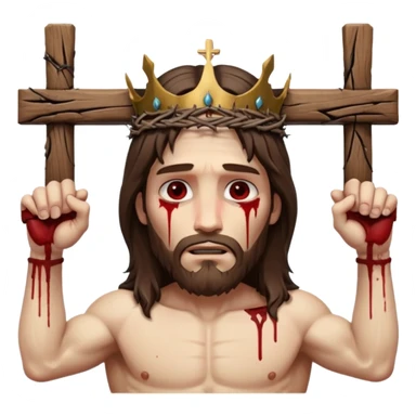 Hazme un emoji con jesuscristo en la cruz como real con el cuerpo en la cruz y la cruz entera sticker