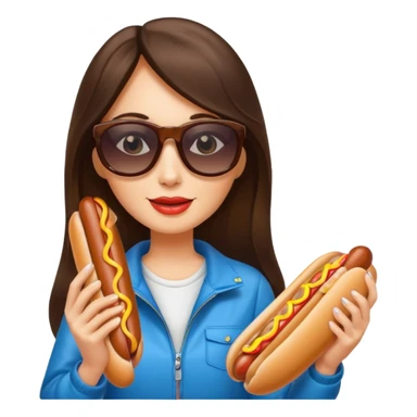 tourist brunette long hair woman with sunglasses holding hot dog sticker