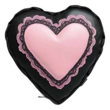 black leather heart shaped cushion with pink paw print red lace border sticker