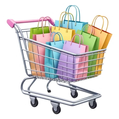 Several pastel colored shopping bags sitting shopping cart sticker